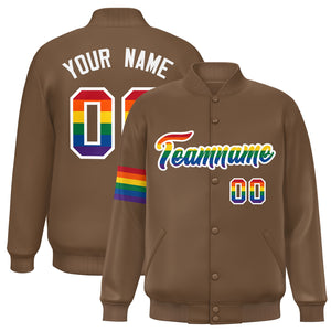 Custom Light Brown LGBT Rainbow For Pride Month Classic Style Letterman Baseball Jacket