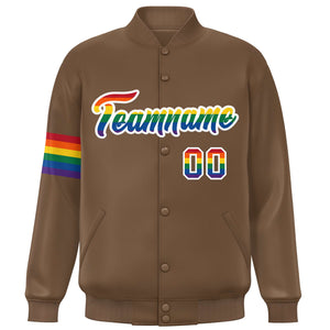 Custom Light Brown LGBT Rainbow For Pride Month Classic Style Letterman Baseball Jacket