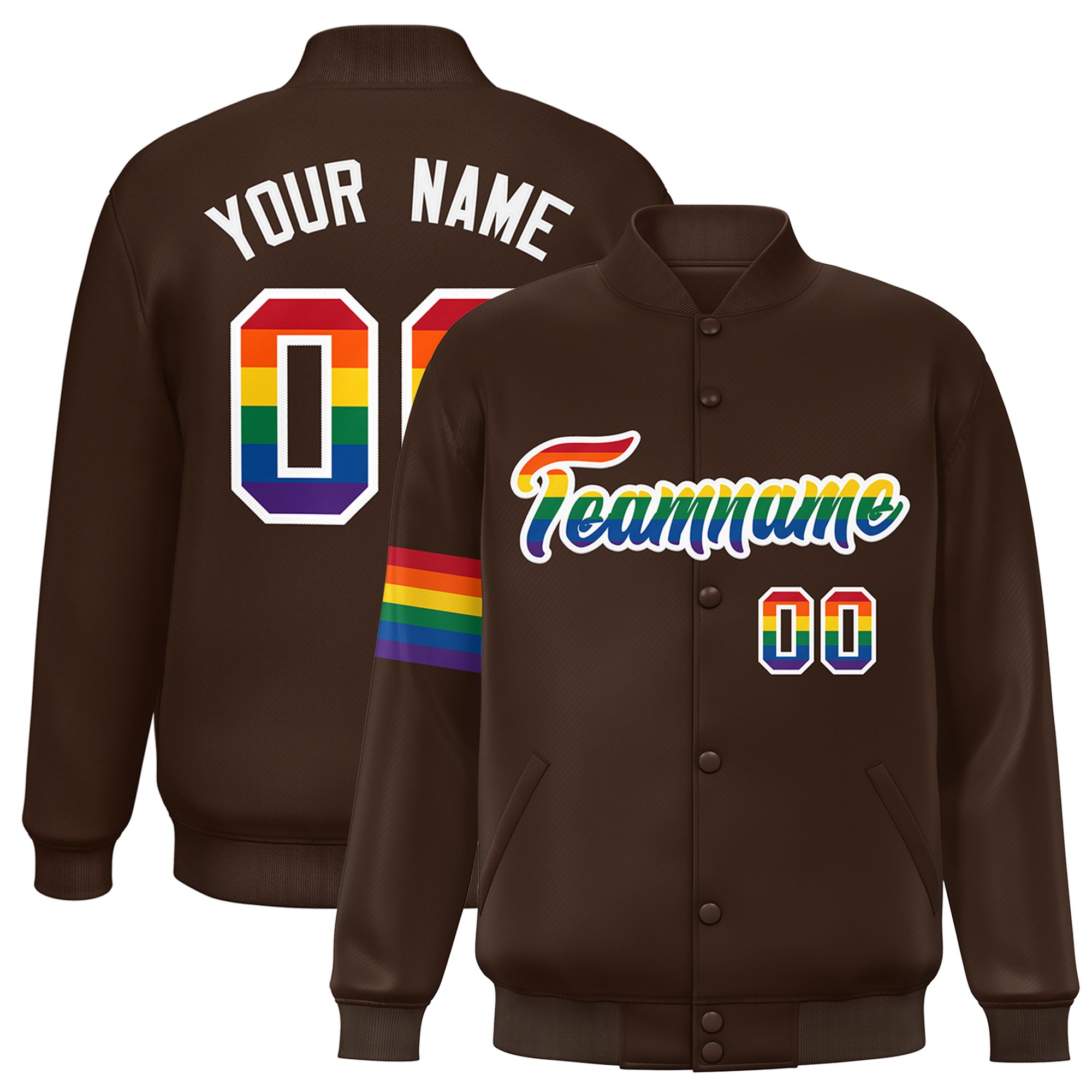 Custom Brown LGBT Rainbow For Pride Month Classic Style Letterman Baseball Jacket