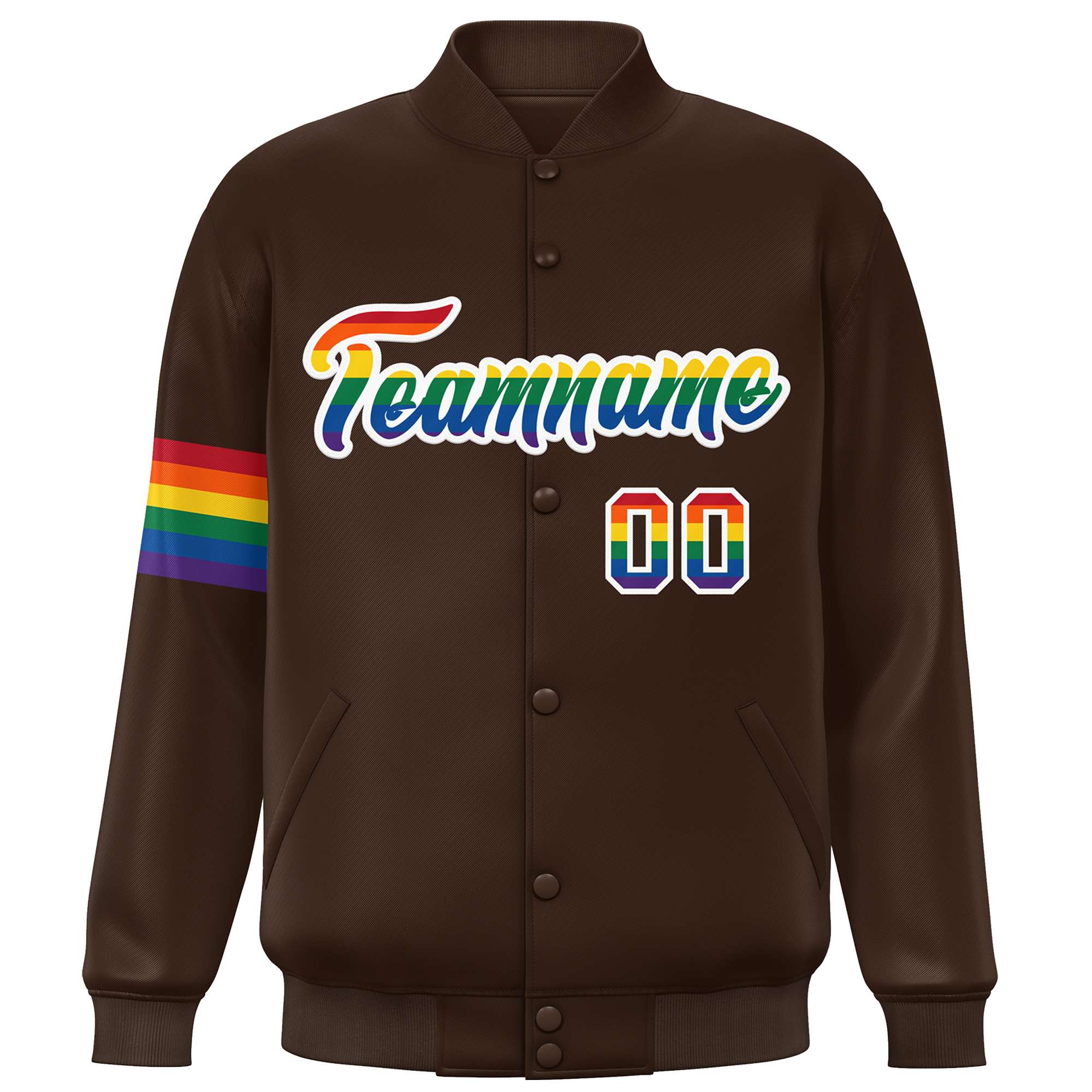 Custom Brown LGBT Rainbow For Pride Month Classic Style Letterman Baseball Jacket