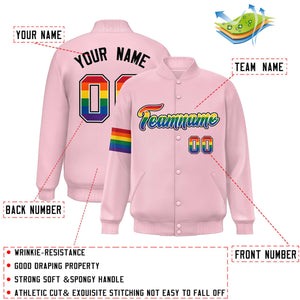 Custom Light Pink LGBT Rainbow For Pride Month Classic Style Letterman Baseball Jacket