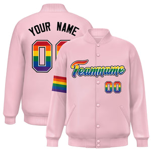 Custom Light Pink LGBT Rainbow For Pride Month Classic Style Letterman Baseball Jacket