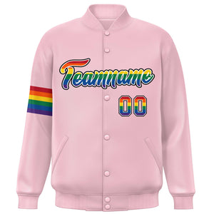 Custom Light Pink LGBT Rainbow For Pride Month Classic Style Letterman Baseball Jacket