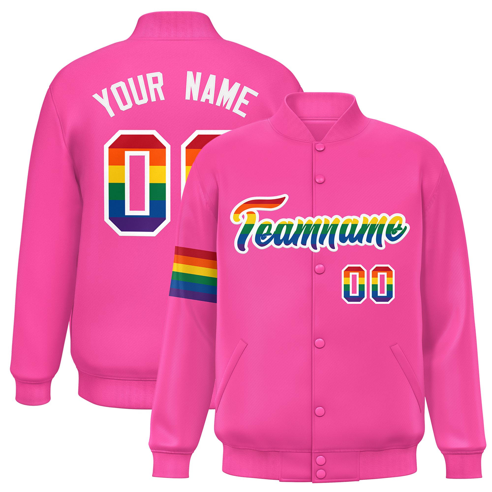 Custom Pink LGBT Rainbow For Pride Month Classic Style Letterman Baseball Jacket