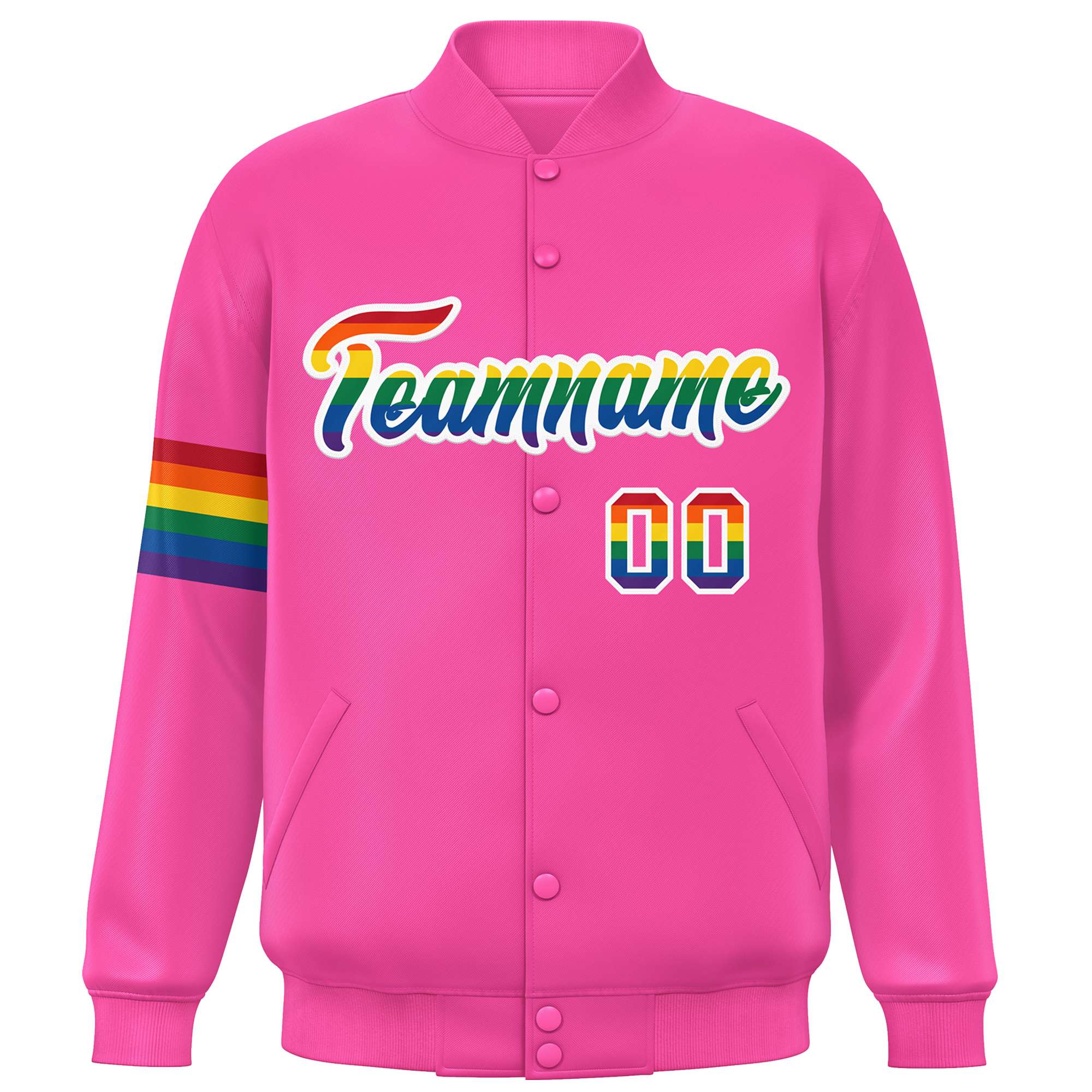 Custom Pink LGBT Rainbow For Pride Month Classic Style Letterman Baseball Jacket