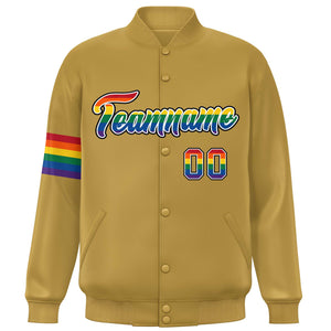 Custom Old Gold LGBT Rainbow For Pride Month Classic Style Letterman Baseball Jacket