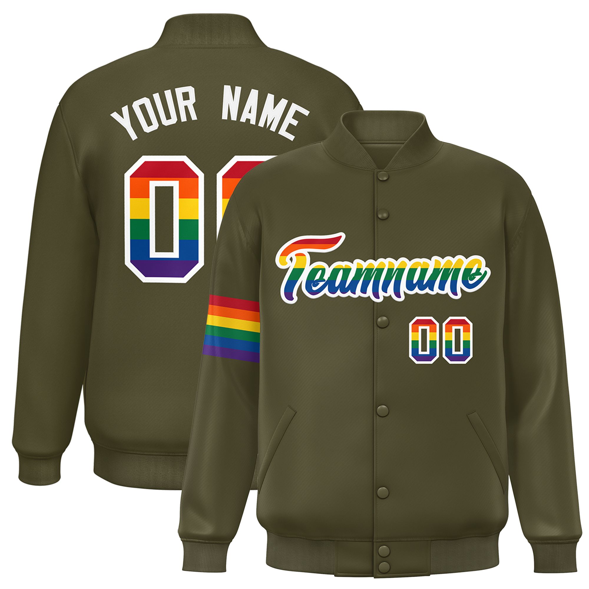 Custom Olive LGBT Rainbow For Pride Month Classic Style Letterman Baseball Jacket