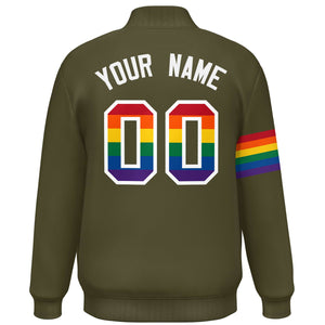 Custom Olive LGBT Rainbow For Pride Month Classic Style Letterman Baseball Jacket