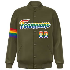 Custom Olive LGBT Rainbow For Pride Month Classic Style Letterman Baseball Jacket