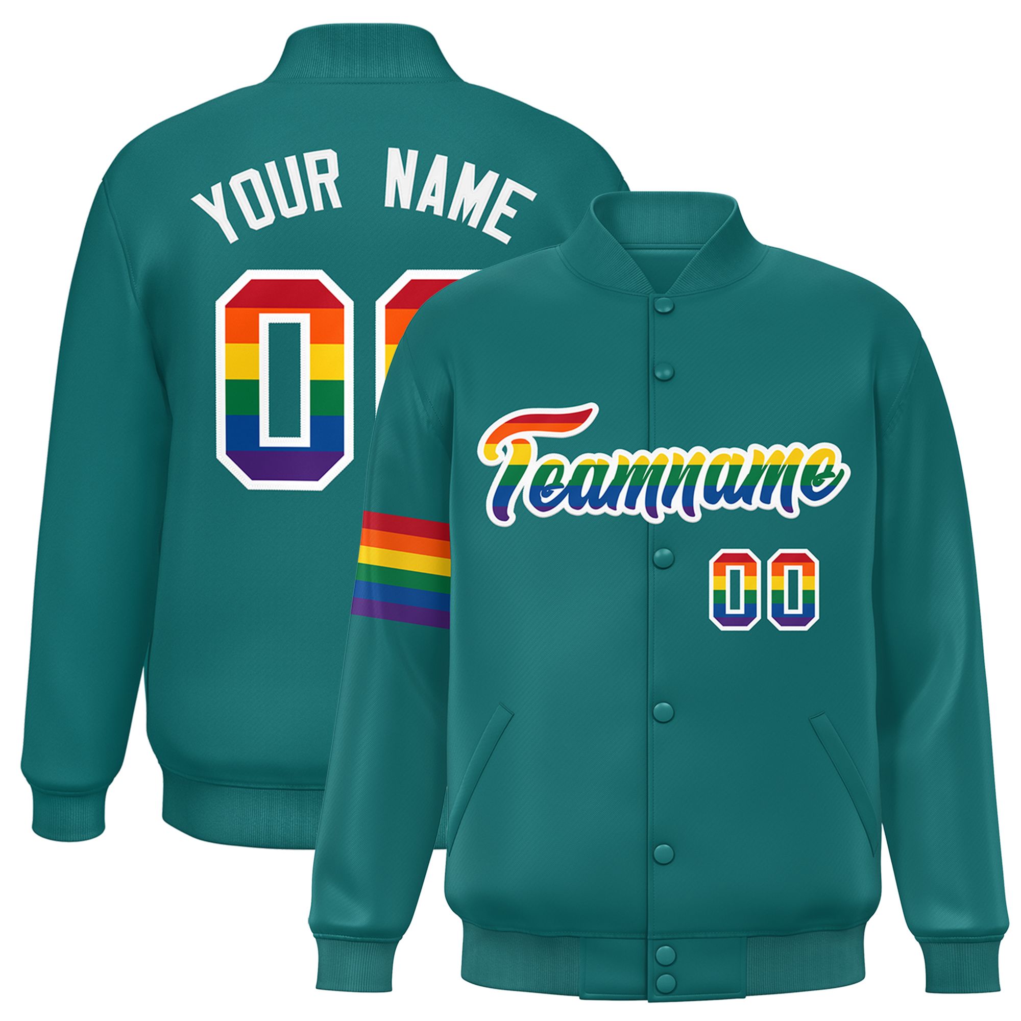 Custom Aqua LGBT Rainbow For Pride Month Classic Style Letterman Baseball Jacket