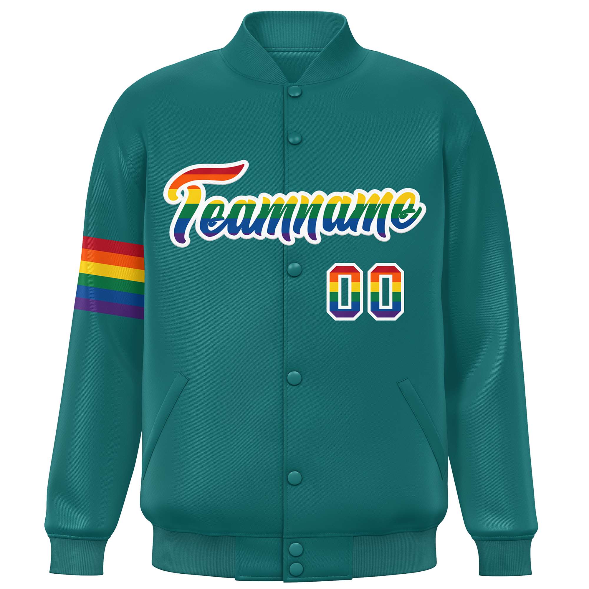 Custom Aqua LGBT Rainbow For Pride Month Classic Style Letterman Baseball Jacket