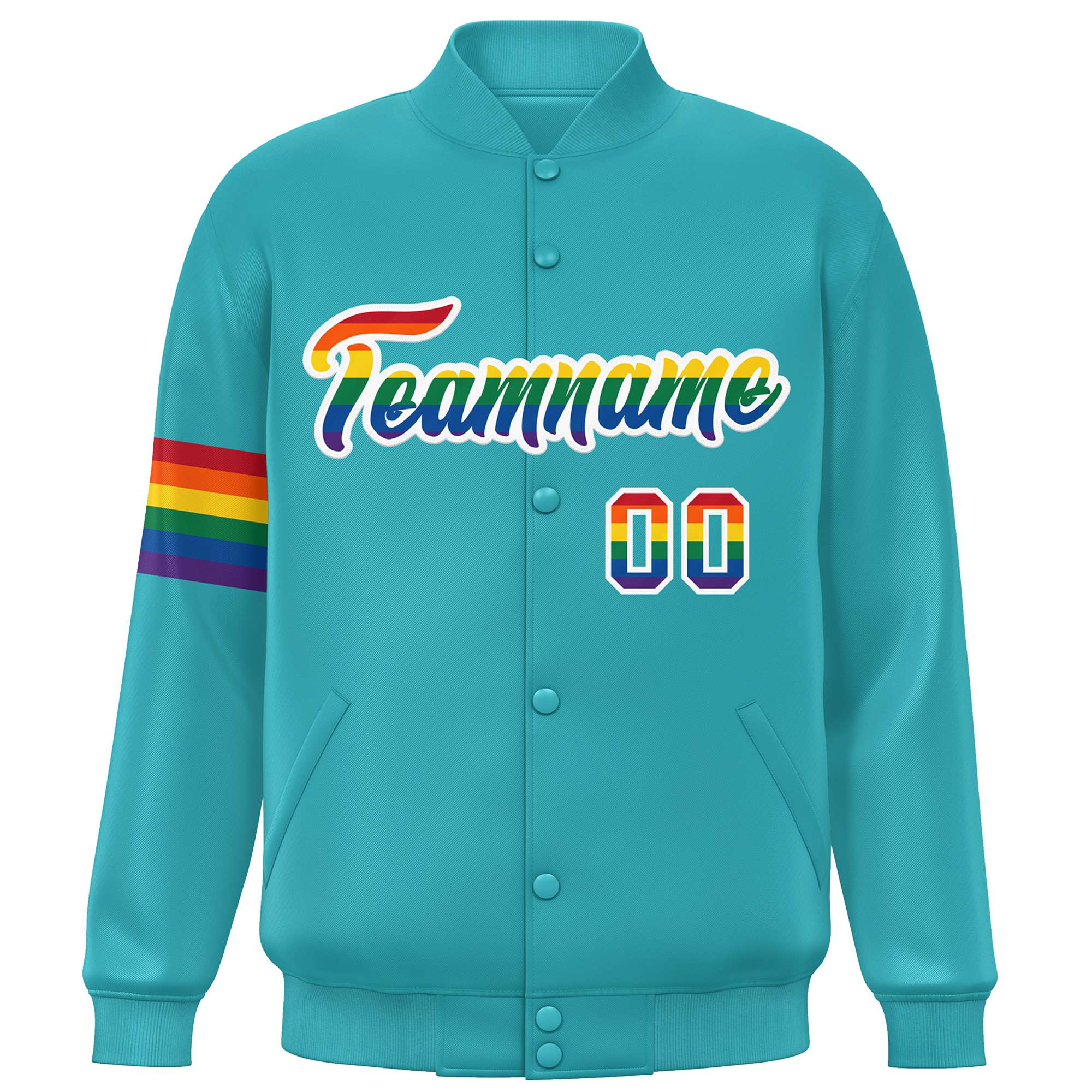 Custom Aqua LGBT Rainbow For Pride Month Classic Style Letterman Baseball Jacket