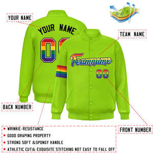 Custom Neon Green LGBT Rainbow For Pride Month Classic Style Letterman Baseball Jacket