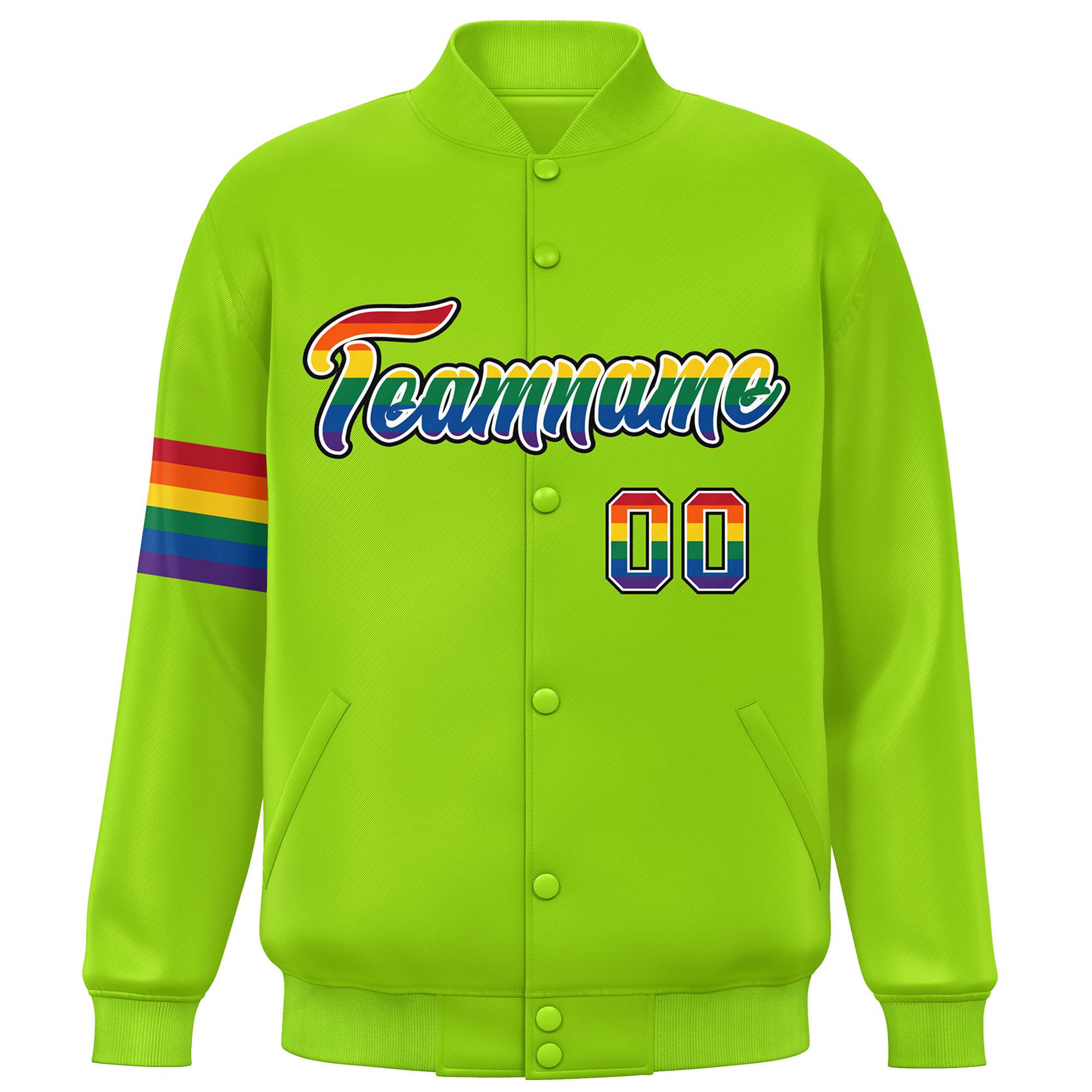 Custom Neon Green LGBT Rainbow For Pride Month Classic Style Letterman Baseball Jacket