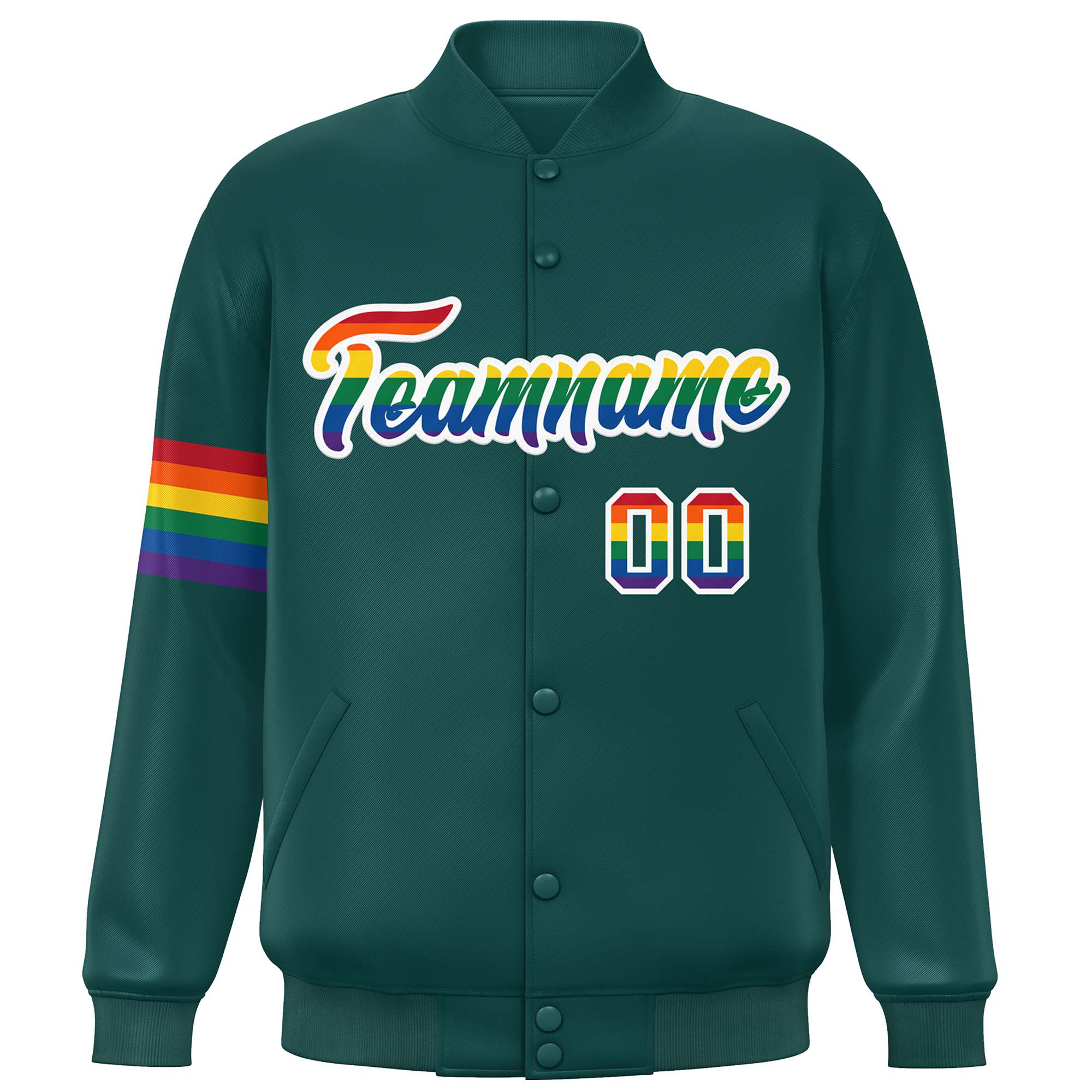 Custom Midnight Green LGBT Rainbow For Pride Month Classic Style Letterman Baseball Jacket