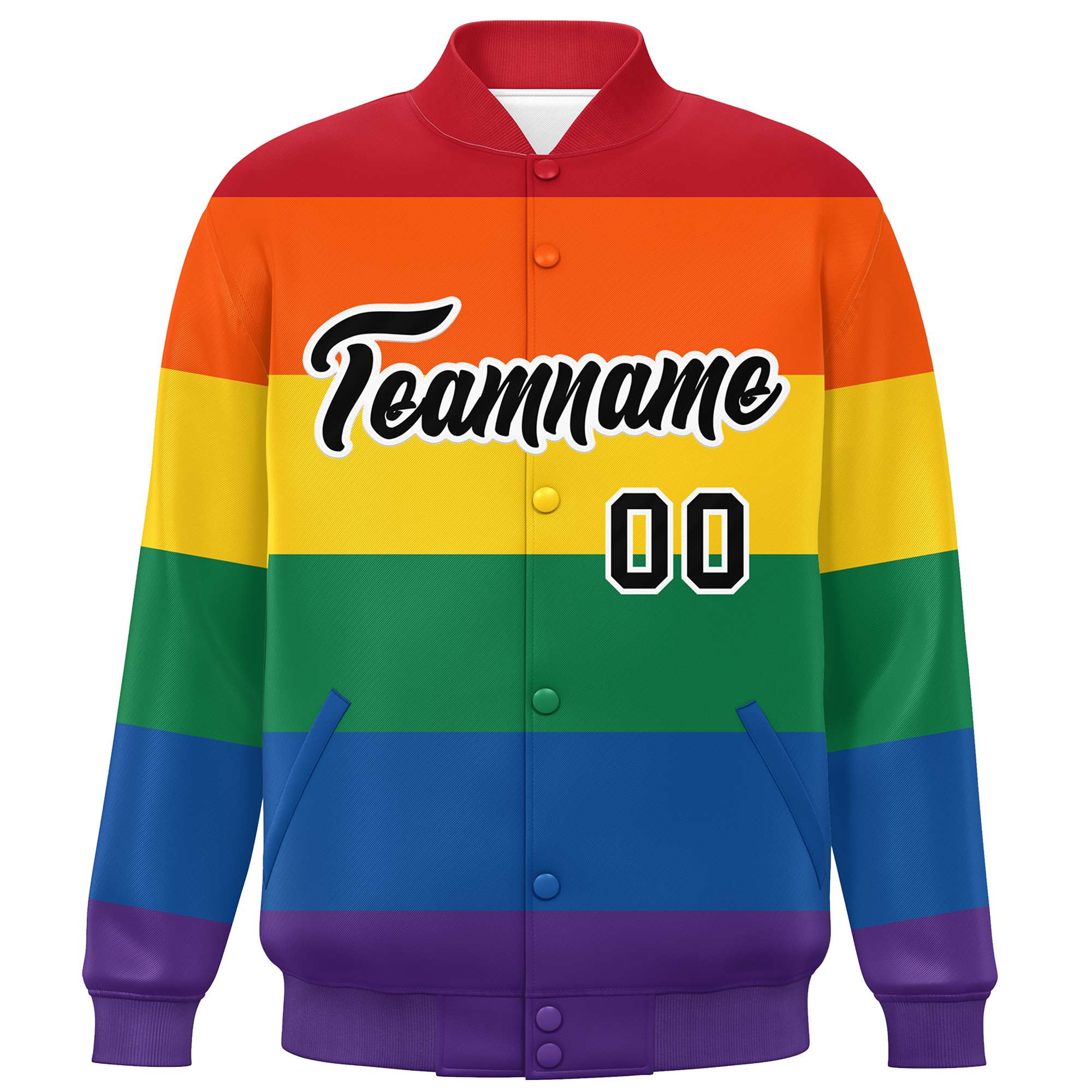 Custom LGBT Rainbow For Pride Month Full-Snap Color Block Letterman Baseball Jacket