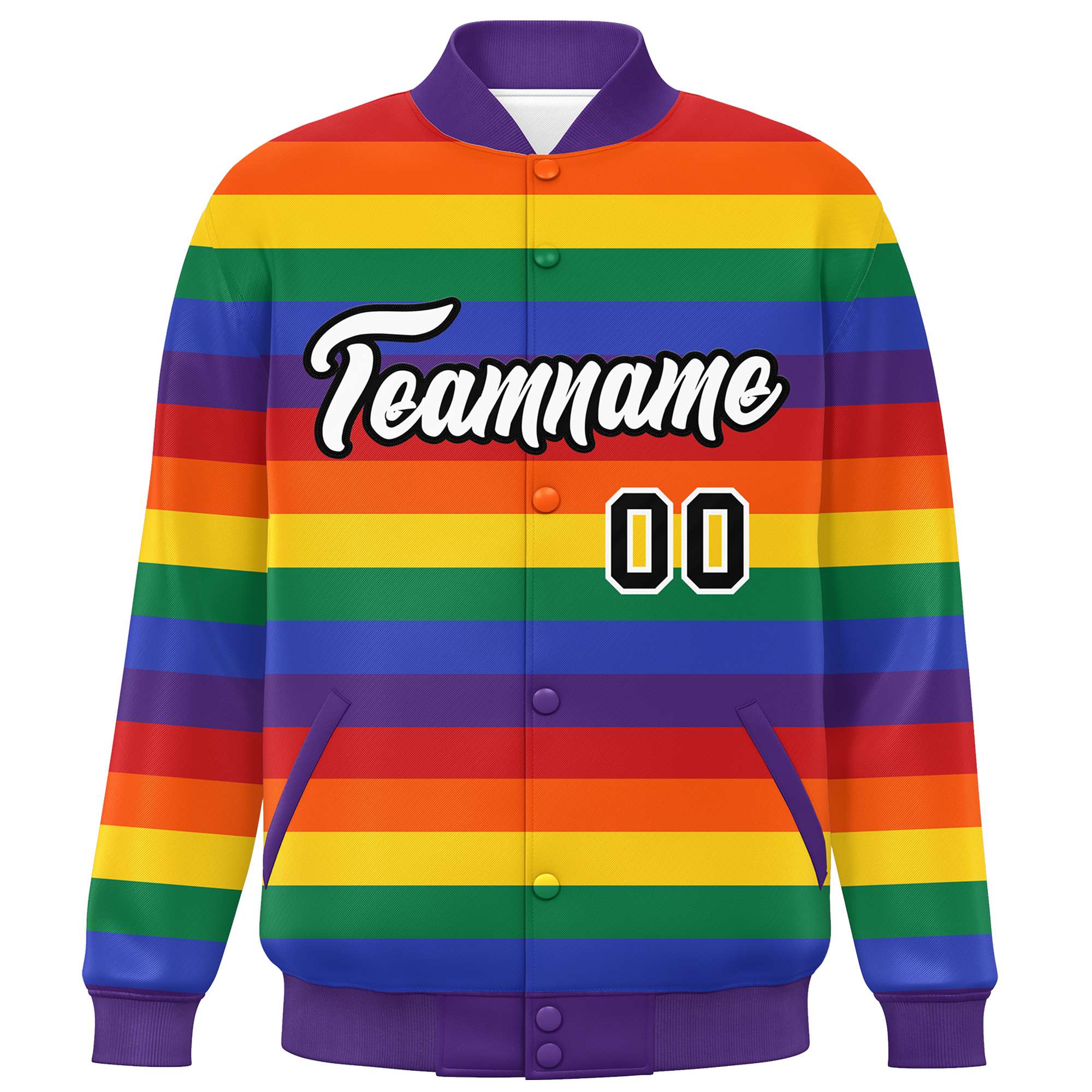 Custom LGBT Rainbow For Pride Month Full-Snap Color Block Letterman Baseball Jacket