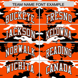 Custom Orange Black-White Varsity Full-Snap Camo Letterman Jacket