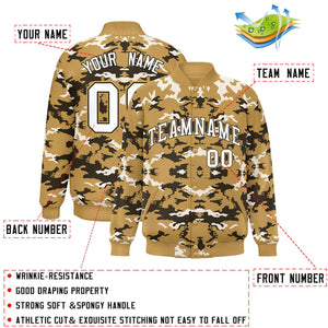 Custom Old Gold Black-White Varsity Full-Snap Camo Letterman Jacket