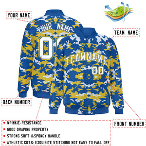 Custom Royal Gold-White Varsity Full-Snap Camo Letterman Jacket