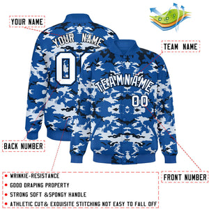 Custom Royal Black-White Varsity Full-Snap Camo Letterman Jacket