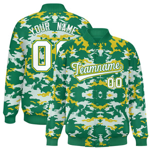 Custom Kelly Green Gold-White Varsity Full-Snap Camo Letterman Jacket