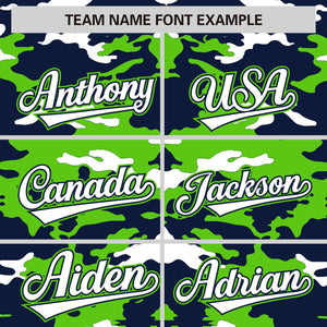 Custom Navy Neon Green-White Varsity Full-Snap Camo Letterman Jacket