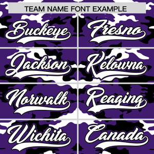 Custom Purple Black-White Varsity Full-Snap Camo Letterman Jacket