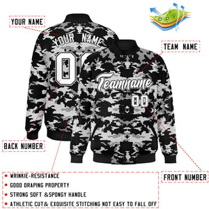 Custom Black Gray-White Varsity Full-Snap Camo Letterman Baseball Jacket