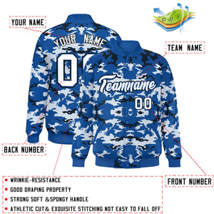 Custom Royal Black-White Varsity Full-Snap Camo Letterman Jacket