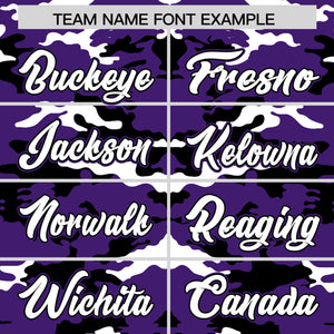 Custom Purple Black-White Varsity Full-Snap Camo Letterman Jacket