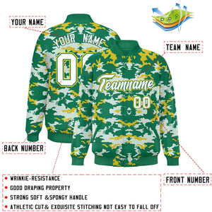 Custom Kelly Green Gold-White Varsity Full-Snap Camo Letterman Jacket