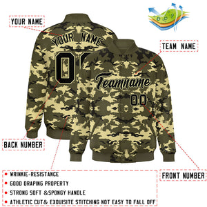 Custom Olive Black-Khaki Varsity Full-Snap Camo Letterman Jacket