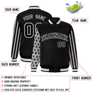 Custom Black American Flag Varsity Full-Snap Authentic Raglan Sleeves Letterman Bomber Jacket