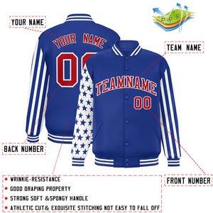 Custom Royal American Flag Varsity Full-Snap Authentic Raglan Sleeves Letterman Bomber Jacket