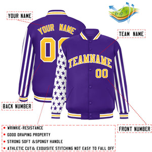 Custom Purple American Flag Varsity Full-Snap Authentic Raglan Sleeves Letterman Bomber Jacket