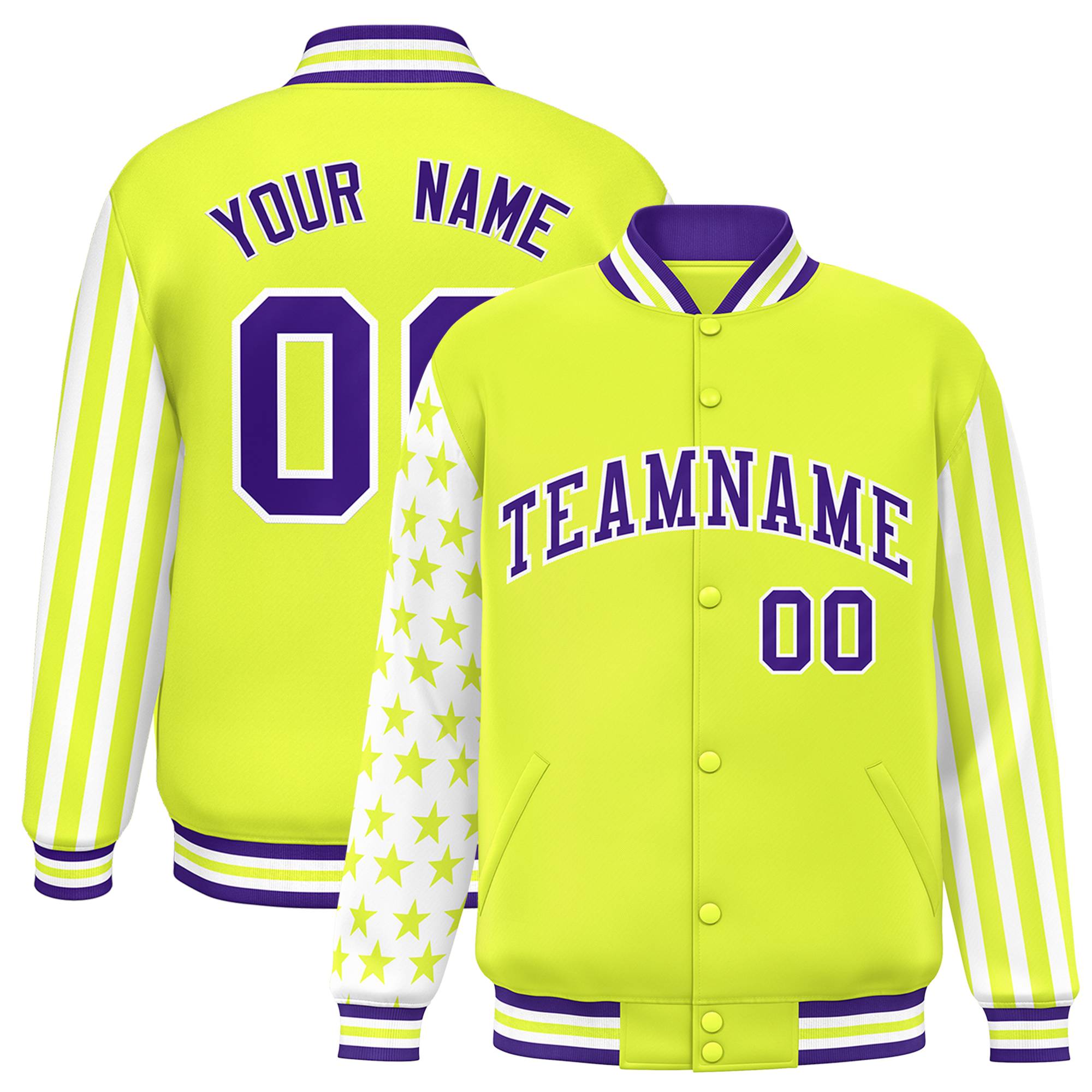 Custom Green American Flag Varsity Full-Snap Authentic Raglan Sleeves Letterman Bomber Jacket