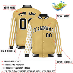 Custom Khaki American Flag Varsity Full-Snap Authentic Raglan Sleeves Letterman Bomber Jacket