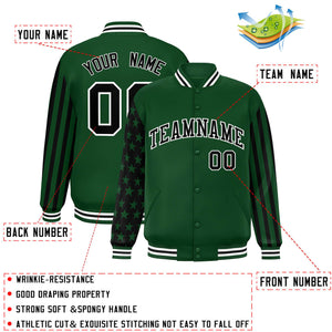 Custom Green American Flag Varsity Full-Snap Authentic Raglan Sleeves Letterman Bomber Jacket