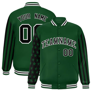 Custom Green American Flag Varsity Full-Snap Authentic Raglan Sleeves Letterman Bomber Jacket