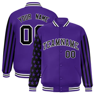 Custom Purple American Flag Varsity Full-Snap Authentic Raglan Sleeves Letterman Bomber Jacket