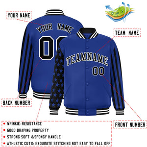 Custom Royal American Flag Varsity Full-Snap Authentic Raglan Sleeves Letterman Bomber Jacket