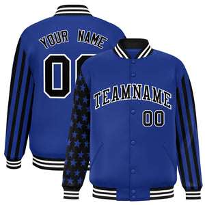 Custom Royal American Flag Varsity Full-Snap Authentic Raglan Sleeves Letterman Bomber Jacket