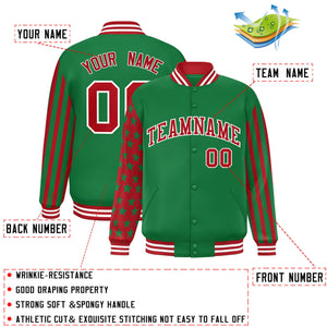 Custom Kelly Green American Flag Varsity Full-Snap Authentic Raglan Sleeves Letterman Bomber Jacket