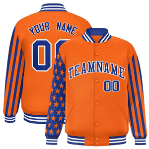 Custom Orange American Flag Varsity Full-Snap Authentic Raglan Sleeves Letterman Bomber Jacket