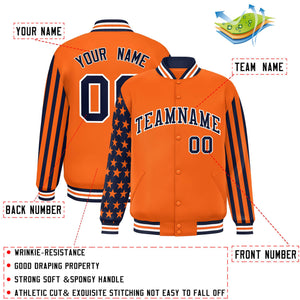 Custom Orange American Flag Varsity Full-Snap Authentic Raglan Sleeves Letterman Bomber Jacket