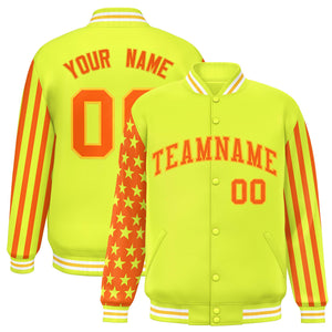 Custom Green American Flag Varsity Full-Snap Authentic Raglan Sleeves Letterman Bomber Jacket