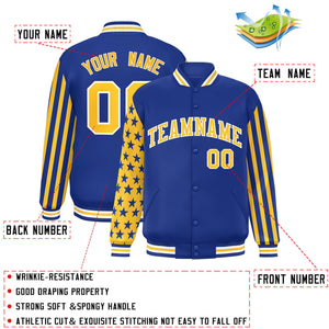 Custom Royal American Flag Varsity Full-Snap Authentic Raglan Sleeves Letterman Bomber Jacket