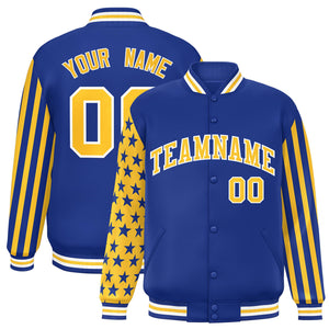 Custom Royal American Flag Varsity Full-Snap Authentic Raglan Sleeves Letterman Bomber Jacket