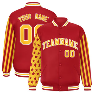 Custom Red American Flag Varsity Full-Snap Authentic Raglan Sleeves Letterman Bomber Jacket